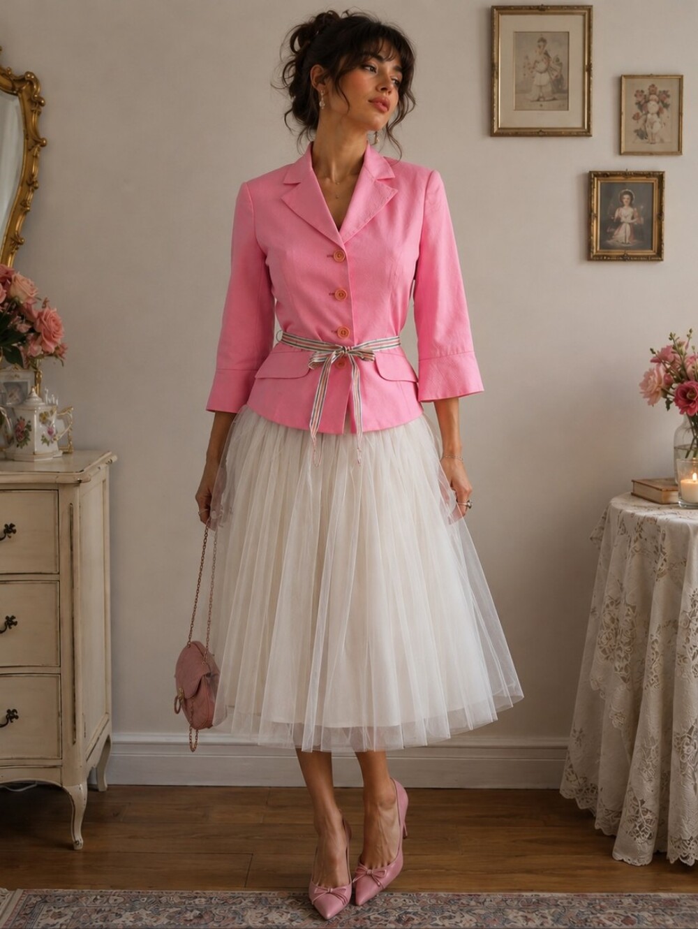 Trina Turk Pink Blazer Belted Fitted Preppy Tailored Barbiecore Old Money Size 2